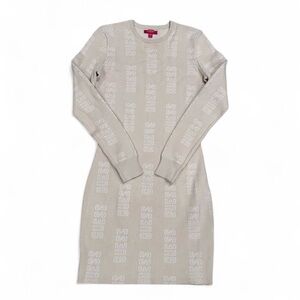 Guess Women's Cream Logo Long Sleeve Knit Bodycon Sweater Dress Size Medium